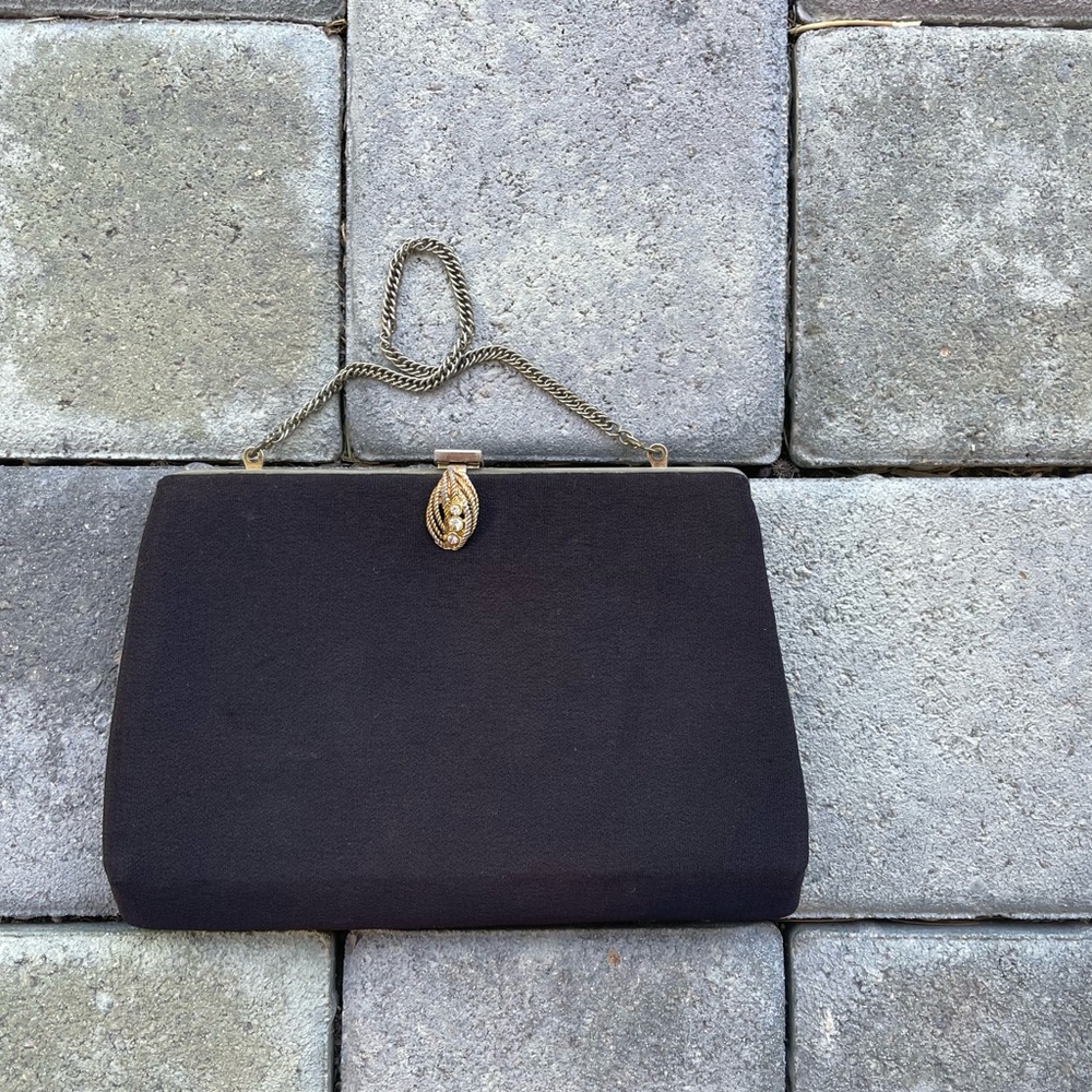 Vintage, Black, Handbag with Gold Clip